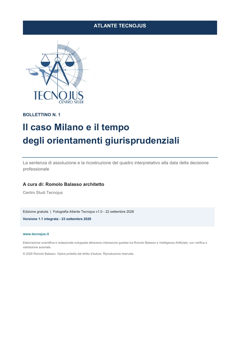 Copertina del Bollettino dell’Atlante Tecnojus n. 1 dedicato al caso Milano
